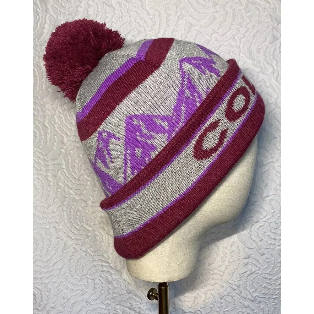 Colorado Beanie Pom Pom Maroon purple Acrylic One Size Fits Most - Picture 8 of 15